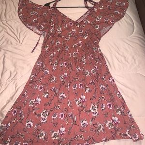 Pink floral cold shoulder long dress